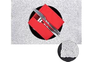 TERAFEELS Placemats Heat Resistant Mat Set of 6 Table Mat Non-Slip PVC Place Mats Washable Table Mats for Restaurants Party Decoration 45 x 30 CM Silver,8911