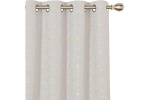 Deconovo Blackout Curtains, Eyelet Curtains, Super Soft Gold Diamond Printed Thermal Insulated Curtains for Bedroom, 66 x 72 Inch(Width x Length), Light Beige, One Pair
