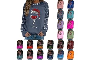 Gezqieunk Christmas Jumpers for Women Uk Glitter Xmas Printed Sweatshirt Long Sleeve Crewneck Sweaters Winter Oversized Pullover Novelty Funny Graphic Tops