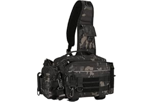 YuanWen Tactical Fishing Tackle Bag Multi-Functional Durable Water-Resistant Waist and Crossbody Bag with Rod Holder and MOLLE System for Outdoor Fishing Hiking and Travel