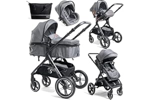 BEBELISSIMO - Poussette combinée trio 3 en 1 - siège auto 0m – nacelle – dès la naissance – jusqu’à 22kg – Premium - gris