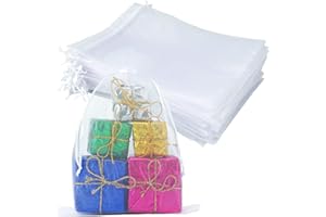 GCQQ 50pcs White Organza Bags, Organza Favour Bags with Drawer String, Large Organza Bags for Wedding Bags Organza, Organza Gift Bags, Organza Jewellery Pouches(17x23cm)