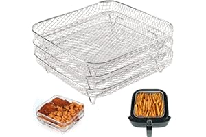 BYKITCHEN Cosori Grille de friteuse à air, carrée à trois couches empilables en acier inoxydable 304, grille de cuisson, grille de cuisson pour friteuse instantanée