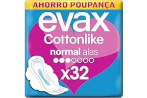 Evax Cottonlike Compresas Normal Plus Con Alas, 32 Unidades, 100% Limpia, 0% Olor