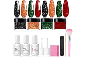 Honey Joy Dip Powder Nail Kit Starter, 4 Colors Halloween Christmas Green Red Black Orange Glitter Dipping Powder Liquid Set with Base Top Coat for Nail Art Manicure Salon DIY, Dip-7pcs-No.11