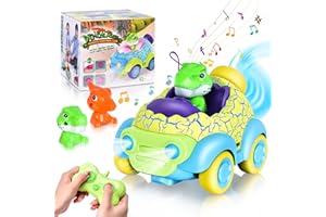 Aragallant Voiture Telecommandé Dinosaure, Jouet Dinosaure avec Musique et Lumières, Voiture RC pour Garçons Filles, Cadeau Anniversaire Noël pour Bébés Enfant 2 3 4 5 6 Ans
