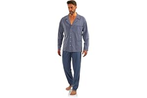 sesto senso Piżama męska długa piżama listwa guzikowa 100% bawełna guziki długi rękaw koszula kieszenie spodnie piżamowe dwuczęściowy zestaw bielizna nocna