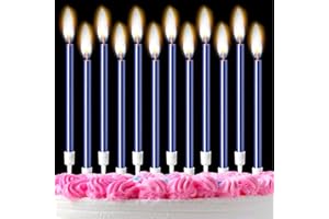 MOSTFUN 12PCS Birthday Candles with Real Flames Party Supplies for Cakes Sparkler Candles for Birthday Dinner Party (Blue)