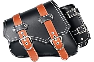JLOBAMOT Motorcycle Saddle Bags|Pvc Faux Leather Side Bags|Waterproof Side Swing ArmBags|Side Tool Bag for Harley Sportster|Universal Storage Tool Bag for Motorbike|with cup holder|two-color belt|Black4|Left