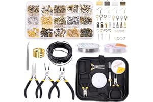 GLARKS Kit de 950 piezas de suministros para hacer joyas con herramientas, alicates, cables, accesorios, herramientas de medición para pendientes, collares, reparación