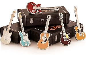 PICK GEEK Enamel Guitar Pin Badge 6-Pack by Geepins | Six Stunning Miniature Guitar Brooches | 52 mm | Wear on Backpack, Shirt, Jacket, Lapel, Hat, or Tie | Gifted in 6 x Beautiful Guitar Case Boxes