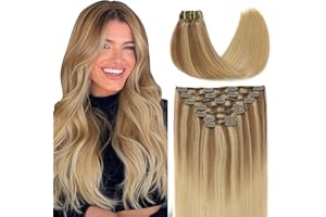 ‎VINBAO VINBAO Clip in Extensions Balayage, 50cm 160g Menschliches Haar Ombre Unsichtbar Echthaar Goldbraun Bis Aschblond 7pcs 20 Zoll #10/16/16