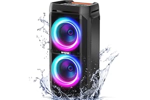 W-KING 240W Max Bluetooth Lautsprecher, 115dB Tiefer Bass, 2×13,5 cm Subwoofer, IPX6 Wasserdicht, Kabellose Boombox, Party, Mic & Gitarren-Eingang, RGB Lichter, Echo, EQ, TF, AUX – Outdoor & Heim