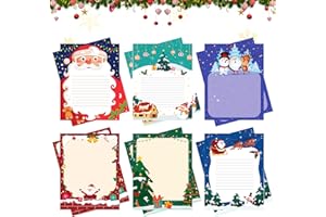 Fadcaer Papel de Carta de Navidad - 60 Unidades, Diseño de Carta a Papá Noel para Niños, Lista de Deseos, Tarjetas de Navidad en Blanco, Juego de Felicitación