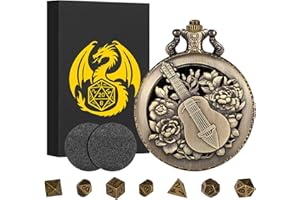 KELLER & WEBER Mini Set di Dadi DND, Custodia a Guscio di Orologio da Tasca Bard Steampunk, 7 Pezzi Piccoli Poliedrici in Metallo D&D Dadi Set, Regalo di DND con Confezione, Accessori per Giochi da Tavolo, Bronce