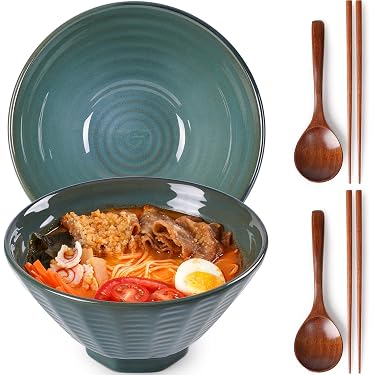 Hagary Ramenschüssel Mit Edelstahl-Essstäbchen – Japanischer Stil, Keramik, 590 Ml, Wellenförmiges Design