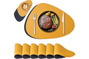 NOSTHEART Tischsets Abwaschbar 6er Set, Platzsets Abwischbar Tischsets Leder Rund Hitzebeständig rutschfest Platzdeckchen mit Untersetzer, Doppelseitigen - Blau Orange