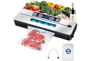 ‎KLGFI KLGFI Vakuumiergerät, 7 in 1 Vakuumierer für Lebensmittel mit Doppelte Schweißnaht, Folienschweißgerät mit 50 Vakuumierbeutel, Vakuumiergerät Profi mit Cutter und Digitalem Countdown