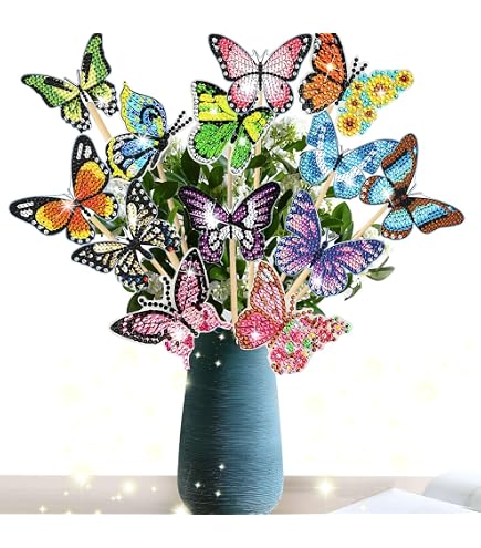 Kit Per Diamond Painting Farfalle FENGQQKJ – 8 Farfalle 3D 6x8 Cm Con Bastoncini, Colori Assortiti, Per Decorazioni Da Giardino - 4
