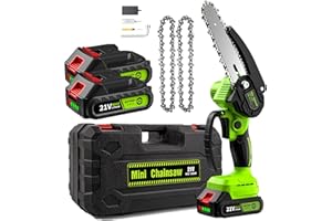 Elechelf Mini Chainsaw 6 Inch with 2 Battery, Battery Chainsaw Electric Small Chain Saw with Security Lock Splash Guard for Wood Cutting Tree Trimming Gardening