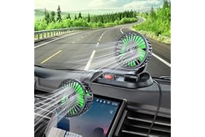 QIDOE Ventilatore per Auto Doppia Testa Ventilatore 360° Ruotabile Portatile, 12V/24V Ventola per Veicoli USB 2 Velocità Vento Forte Ventilatore per Cruscotto Estate Aria Fresca per Camion,Van,Barca,RV