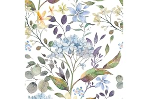 VEELIKE Papier Peint Fleur Blanche 44.5cm×900cm Papier Vinyl Autocollant Vintage Feuilles Tropical Decor Mural Papiers Peints Muraux Floral Rouleau Vinyle Adhesif Cuisine Imperméable Salle de Bain