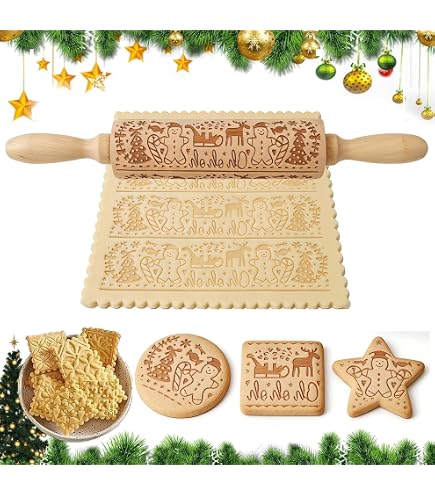 SCRAP COOKING Kit Cookie Roll 3 Mini Rouleaux à Pâtisserie En Bois - Motifs Gravés Pour Biscuits Et Sablés