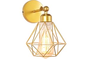 TOKIUS Apliques de Pared Vintage Diseño de Jaula de Hierro Ø 16cm Negro Industrial Lámpara Pared Interior Lámpara de Techo Ajustable para Pasillo Escalera Dormitorio (1 Pieza, Dorado)