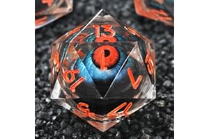 FONVGOGO Set de Dés JDR Dés Jeu de Role pour Donjon et Dragon, 7 Pièces des Œil Mobile Noyau Liquide Résine Polyédriques DND Dice Set(Orange)