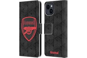 Head Case Designs Officially Licensed Arsenal FC Black Crest and Gunners Logo Leather Book Wallet Case Cover Compatible With Apple iPhone 15