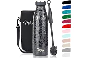 Milu Edelstahl Trinkflasche 350ml, 500ml, 750ml, 1L, 1,5L – Thermosflasche für Kinder Erwachsene auslaufsicher Isolierflasche Kohlensäure geeignet– inkl. Reinigungsbürste (Black Leopard, 500ml)