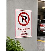 &Uuml;nalgrup PVC Garaj Girişidir Park Yapılmaz Uyarı İkaz Levhası, Beyaz-Kırmızı, 25x35 cm, Kolay Montaj