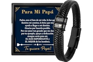 Rebundex Regalos Originales para Hombre Pulsera Cuero Collar Set Hombre Plata Regalo para Padres/Abuelo Navidad San Valentin Día del Padre