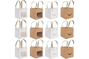 MOONSING Caja Kraft para Regalos, 12 Piezas Dulces Regalos Cajas con Ventana y Asa, Embalaje Magdalenas Dulces para Bodas Presentación, Cumpleaños, Fiestas (Blanco, Papel Kraft)