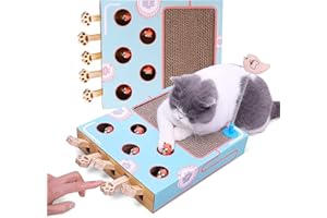 PETIFIC 3 in 1 Wellpappe Katzenkratzer, Katzenkratzpad mit Whack a Mole Spiel und lustigem Katzenstab, Mehrzweck-Kratzpad, verdicktes langlebiges Katzenkratzspielzeug für Indoor-Katzen