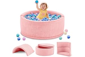 Aunekiv Bällebad ohne Bälle für Baby ab 1 Jahr, 7-in-1 Multifunktionales Schaumstoff Bällepool Ballgruben Kinder, Rosa