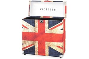 Victrola Vintage Vinyl Record Storage and Carrying Case, Fits all Standard Records - 33 1/3, 45 and 78 RPM, Holds 30 Albums, Perfect for your Treasured Record Collection, UK Flag (VSC-20-UK)