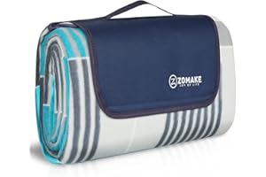 ‎ZOMAKE ZOMAKE Picknickdecke Wasserdicht 200x200,Isoliert Picknick Decke Strandmatte Waschbar mit Alubeschichtung für Camping,Garten - XXL Tartan Stoff Picnic Blanket mit Tragegriff, (Blaugrau Kariert)
