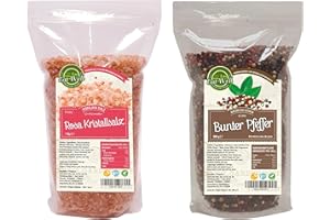 ‎EAT WELL PREMIUM FOODS Eat Well Pfefferkornmischung Ganz & Himalaya Salz Grob | Premium Bunter Pfeffer 500 g & Natürliches Grobkörniges Himalaya-Salz 1 kg Set | Frisch Verpackt & Wiederverschließbar | Aus Punjab, Pakistan