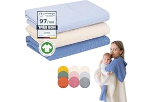 furora BABY Lange Bebe 80x80 cm, Mousseline (très Doux) en Coton Biologique (Oeko TEX 100 + GOTS) | Langes Coton bébé, Mousselines emmaillotage Bebe - Lavable à 60° (Beach)