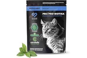 Peticare Katzen Präbiotika & Probiotika | Immunsystem stärken, Darmsanierung, Darmflora aufbauen | lindert Allergie-Anfälligkeit & Juckreiz | mit innovativem Corvitalis® Komplex - petCat Health 3501