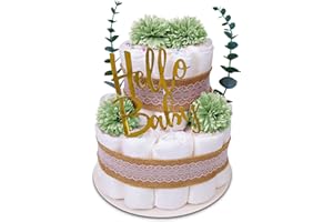 MilaBoo® Tarta de pañales vintage eucalipto verde I Regalo recién nacido con pañales hipp