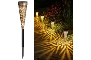 GEARLITE GEARLTIE Lot de 4 lampes solaires pour extérieur de jardin 800 mAh avec LED chaud/blanc IP65 résistant aux intempéries Balcon Décoration jardin en métal Lampions solaires d'extérieur chemin terrasse