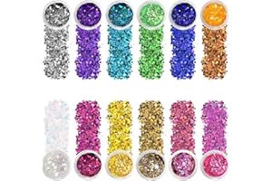 Littlegaofeithing 12Pcs Paillette Cosmétiques Glitter Fines,Paillettes de Corps pour Visage, Cheveux, Halloween, Fête(Rose, blanc, cyan et autres couleurs claires)
