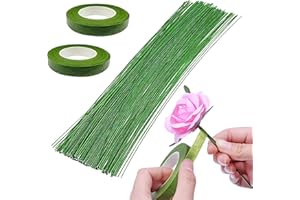 Woohome Trousse à Outils Arrangement Floral, 2 Volume Tape Strap Wrap, 200 Pcs Floral Wire pour Bouquet de Mariage DIY, Fleurs Artificielles Décorations de Bouquet de Mariage Artisanat Art 60CM