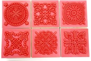 Becho 6 Pcs Different Pattern Lace Stamp with Wooden Handle Rubber Stamp Set for Arts,Crafts,Card Making,etc(Lace Pattern)