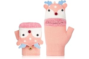 Kiiwah Guanti Senza Dita per Bambini, Guanti Bambino Convertibili Flip Top, Guanti con Patta Senza Dita con foderato in pile, Guanti Invernali Guanti Caldi Toddler per Ragazzi e Ragazze 3-8 Anni