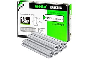 meite SC7-15 Gauge C Ring Staples 3/4" Inner Crown Galvanised C Ring Fasteners 2000 PCS for SC7C/SC7E/SC7C-I2 Hog Ring Pliers/Closure Tools Professional for Fastening