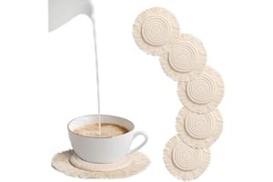 besbomig Sottobicchieri in Cotone Fatta a Mano Set di 6 - Tappetino per Tazza Sottobicchiere Rotondo Stile Bohemian per Tazze Bevande Birra caffè - Beige