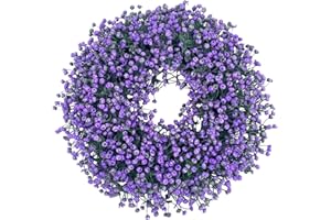DONDOWN Türkranz Frühling Künstliche Blumen Grün Girlande Haustür Deko Kranz Frühling Außen Blumenkranz Deko Frühlingskranz Türkranz Ganzjährig Deko Bauernhaus Draußen Drinnen Deko Kranz (Z02 Lila, 40x40cm)